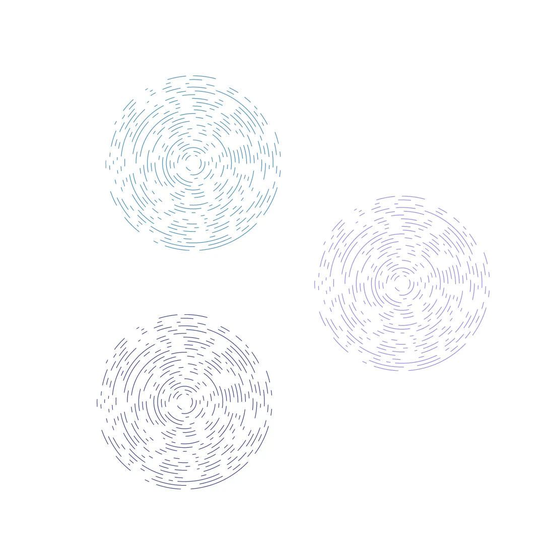 Drei gleich große Kreise bestehend aus undurchgängigen Strichen